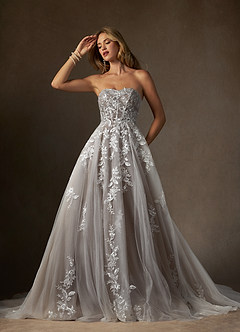 Azazie Keri Robes de mariée Robe Princesse en Dentelle Sans bretelles Blanc Diamant Moka image1