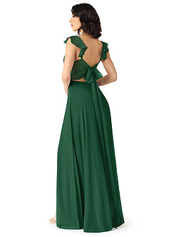 Azazie Everett Bridesmaid Dresses Dark Green A-Line V-neck Ruched Chiffon Dress image2