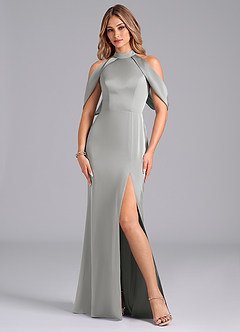 Azazie Bonny Bridesmaid Dresses Silver Mermaid Off the Shoulder Stretch Satin Dress image3