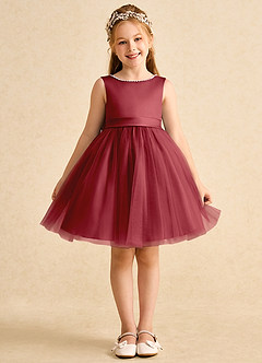 Azazie Jani Flower Girl Dresses Pomegranate A-Line Bow Tulle Dress image4