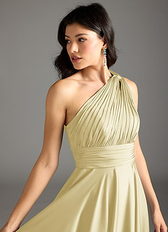 Azazie Charlize Bridesmaid Dresses Lemon Sorbet A-Line One Shoulder Stretch Satin Dress image7