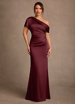 Azazie Rutha Mother of the Bride Dresses Cabernet Sheath One Shoulder Stretch Satin Dress image1