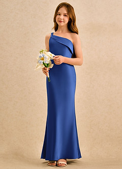 Azazie Almond Girls Formal Sukienki dla dziewczynek sypiących kwiaty Osłona Jedno ramię Satyna elastyczna Długość podłogi Sukienka image3