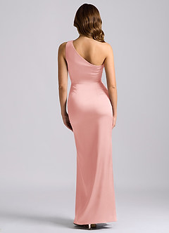 Azazie Akilah Probar vestidos en casa Vestido de Azul Cielo de Satén Elástico de Corte Sirena con Hombro unilateral image2