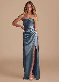 Azazie Leonis Bridesmaid Dresses Twilight Mermaid Pleated Metallic Satin Convertible Dress image1