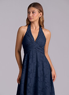 Azazie Tessie Brudtärnklänningar Klä av A-Linje i Blommig Utbrändhet Plisserad Mörk Marinblå image7