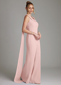 Azazie Jaya Bridesmaid Dresses Powder Pink Sheath Pleated Chiffon Dress image4