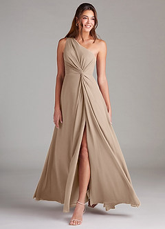 Azazie Brooke Brautjungfernkleider A-Linie One-Shoulder Chiffon Kleid Taupe image3
