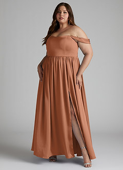 Azazie Morana Bridesmaid Dresses Bronzer A-Line Off the Shoulder Stretch Satin Convertible Dress image12