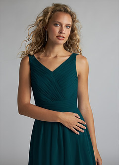 Azazie Grace Robes de demoiselle d'honneur Robe Trapèze en Mousseline de soie Plissée Vert Pin image5