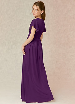 Azazie Mosley Junior Grape A-Line Ruched Mesh Dress image2