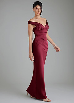 Azazie Stella Bridesmaid Dresses Burgundy Sheath Corset Stretch Satin Convertible Dress image4