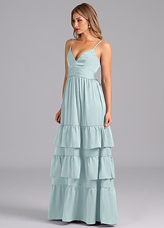 Azazie Nathalia Bridesmaid Dresses Mist A-Line Pleated Stretch Satin Dress image4