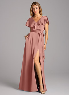 Azazie Lainey Bridesmaid Dresses Rosette A-Line with Pockets Stretch Satin Dress image3