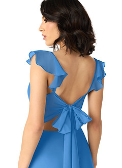 Azazie Everett Jurken voor bruidsmeisjes Jurk van Chiffon met A-Lijn V-hals Gerimpeld Blauwe Gaai image6