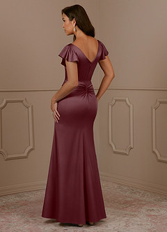 Azazie Roya Kleider für die Brautmutter Meerjungfrau-Linie Plissee mit V-Ausschnitt Stretch-Satin Kleid Sangria image3