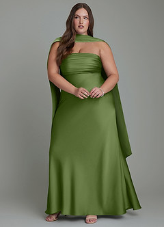 Azazie Saylor Vestidos de damas de honor Vestido Enebro de Satén Elástico de Corte Sirena con Palabra de honor image15