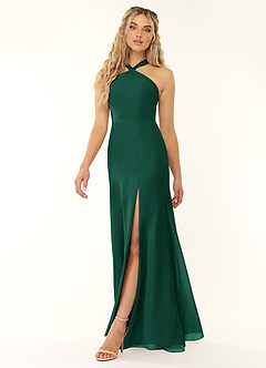 Azazie Rue Bridesmaid Dresses Emerald A-Line Halter Chiffon Dress image5