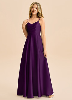 Azazie Rumi Junior Linia A Pofałdowany Satyna elastyczna Długość podłogi Młodsza druhna Sukienka image3