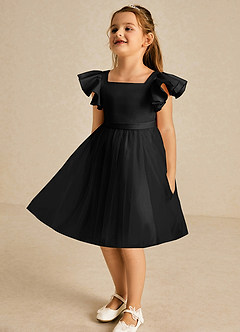 Azazie Kaeya Robe Demoiselle D'honneur Fillette Robe Trapèze en Tulle Arc Noir image4