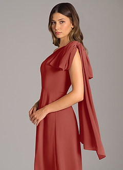 Azazie Tella Bridesmaid Dresses Terracotta A-Line One Shoulder Chiffon Dress image8