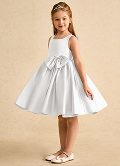 Azazie Jessie Flower Girl Dresses White A-Line Bow Matte Satin Dress image6