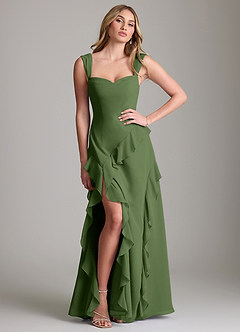 Azazie Sloane Vestidos de damas de honor Vestido de Oliva de Gasa de Corte en A con Escote de Corazón image3