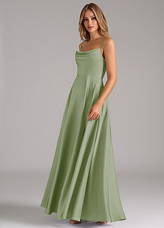 Azazie Elle Bridesmaid Dresses Dusty Sage A-Line Pleated Stretch Satin Dress image6