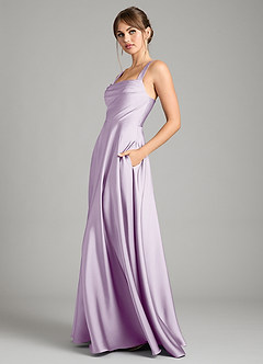 Azazie Shaude Bridesmaid Dresses Frosted Lilac A-Line Pleated Stretch Satin Dress image4