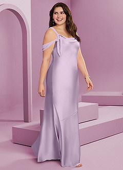 Barbie ♥ Azazie Bridesmaid Dresses Frosted Lilac Sheath Pleated Stretch Satin Dress image11