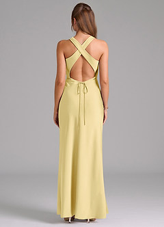 Azazie Evadne Bridesmaid Dresses Lemon Sorbet A-Line Pleated Stretch Satin Dress image2