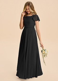 Azazie Cady Junior Black A-Line Pleated Chiffon Dress image5