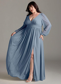 Azazie Norah Bridesmaid Dresses Twilight A-Line V-Neck Long Sleeve Chiffon Dress image10