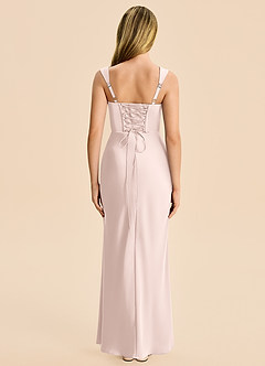 Azazie Lula Junior Blushing Pink Sheath Pleated Stretch Satin Dress image2