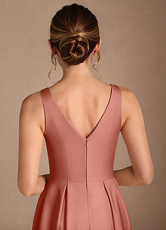 Azazie Fulton Moeder van de bruid jurken A-Lijn Jurk van Stretch Satijn Geplooid Zalm Roze image6