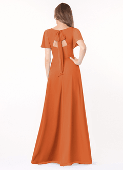 Azazie Kimber Bridesmaid Dresses Cinnamon A-Line Flounce Sleeve Chiffon Dress image2