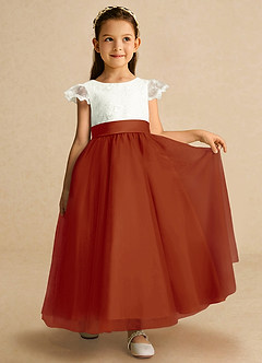 Azazie Pookie Flower Girl Dresses Paprika A-Line Lace Tulle Dress image4