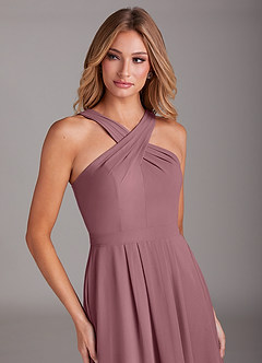 Azazie Dixie Bridesmaid Dresses Amethyst A-Line Halter Pleated Chiffon Dress image5