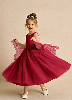 Azazie Pear Flower Girl Dresses Scarlet Ball-Gown Bow Tulle Dress image2
