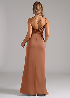 Azazie Callan Bridesmaid Dresses Bronzer A-Line Pleated Stretch Satin Convertible Dress image2