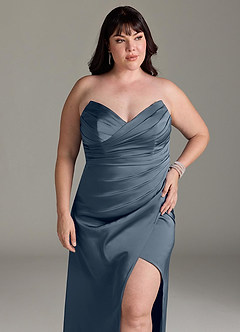 Azazie Yola Bridesmaid Dresses Twilight Sheath V-Neck Pleated Stretch Satin Convertible Dress image13