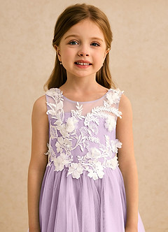 Azazie Mixie Flower Girl Dresses Frosted Lilac Ball-Gown Lace Dress image7