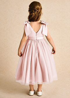 Azazie Serene Robe Demoiselle D'honneur Fillette Robe Princesse en Mat Satiné Arc Rose Pâle image6