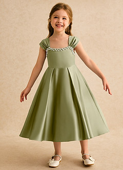 Azazie Yosemite Blumenmädchenkleider Ballkleid Herzausschnitt Matte Satin Kleid Moosgrün image3