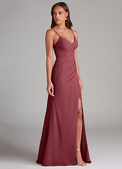 Azazie Maci Brautjungfernkleider Etui Plissee Chiffon Kleid Merlot image4