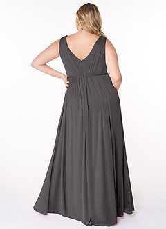 Azazie Tanicia Bridesmaid Dresses Steel Grey A-Line V-Neck Pleated Mesh Dress image6