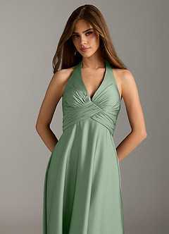 Azazie Tessie Bridesmaid Dresses Matcha A-Line Pleated Stretch Satin Dress image6