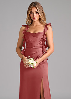 Azazie Jessamine Bridesmaid Dresses Antique Rose Sheath Corset Stretch Satin Dress image7