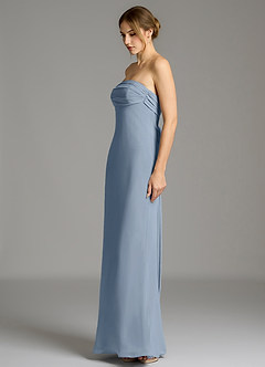 Azazie Ailanie Jurken voor bruidsmeisjes Jurk van Chiffon met Zeemeermin Strapless Stoffig Blauw image3