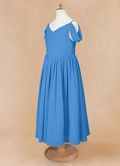 Azazie Chelle Flower Girl Dresses Blue Jay A-Line Pleated Chiffon Dress image8